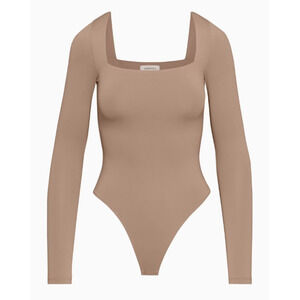 Aritzia Babaton Contour Square Neck Long Sleeve Bodysuit Balletcore Basic Tan SM